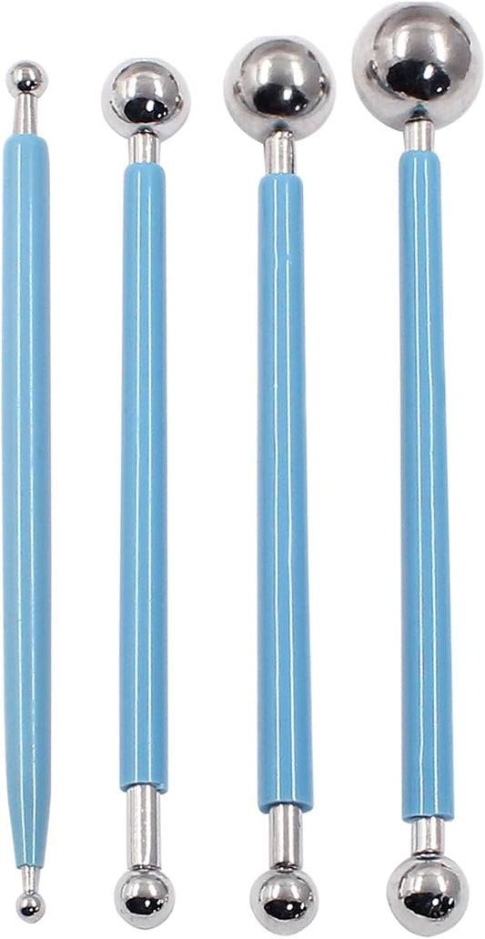 Cake Decorating Metal Ball, Metal Ball Fondant Tool Fondant Cake Pan Cake Decorating Tool Flower Sugar Craft Ball Model DIY Tool Clay Modelling Tools(Set of 4, Blue)