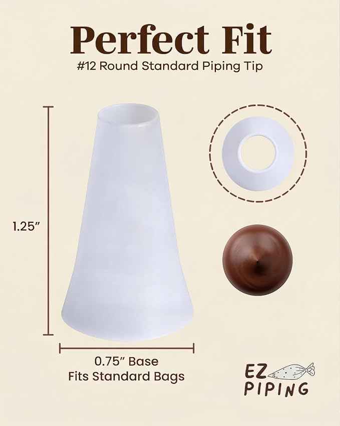 Reusable Plastic Piping Tips - Standard Size Round Tip #12 100 Pack with 2 Couplers Icing Nozzles for Cake Decoration Dessert Design Baking Supplies and Piping Bags Base Ø 0.75" Height 1.25"
