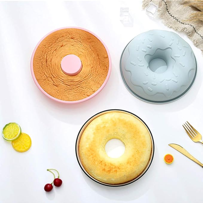 8 Inch Round Silicone Cake Mould - 2PCS Large Doughnut Mold，French Dessert Chiffon Cake Tube Pan, Non-Stick Mousse Bread Savarin Cake Baking Tray