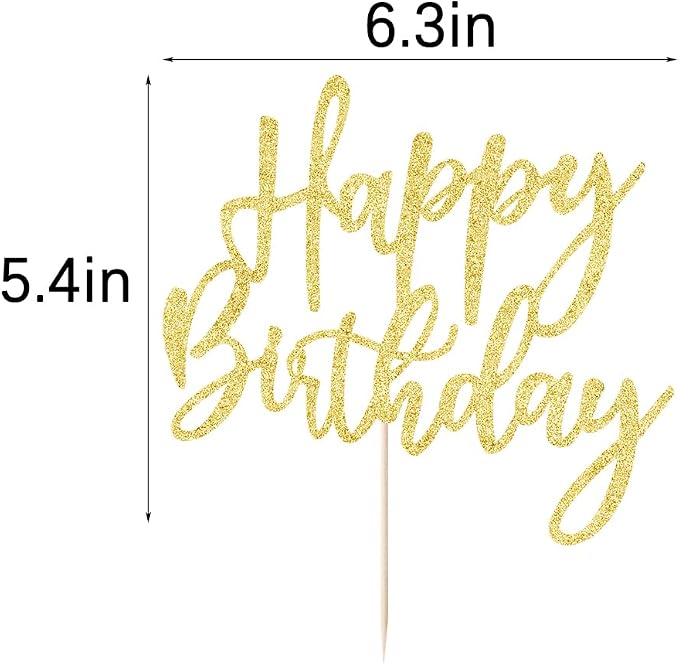 LVEUD Glitter Happy Birthday Cake Topper, Cake Decoration Suitable For Party Decoration - Anniversary/Birthday (Golden)