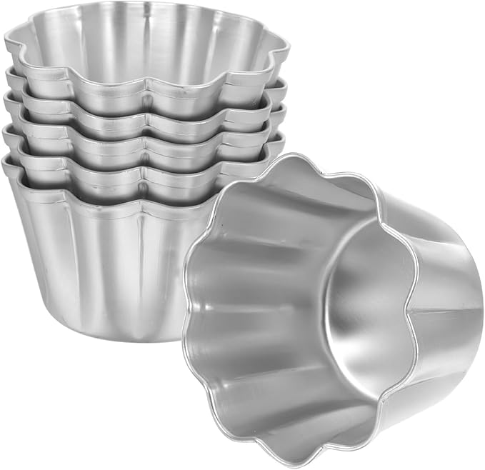 SHERCHPRY 6Pcs Egg Tart Molds Aluminium Pie Tins Mini Tart Tins Tiny Pie Tin Cupcake Cake Mold Pudding Molds for Home Baking