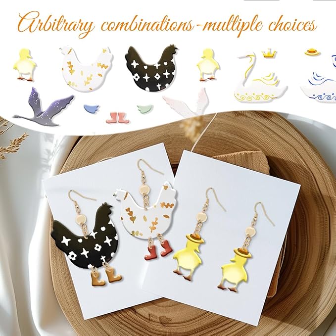 ORIGACH 15 Pcs Farm Animals Chicken Duck Polymer Clay Cutters Set Earring Clay Cutter DIY Craft Supplies for Earring and Jewelry Making