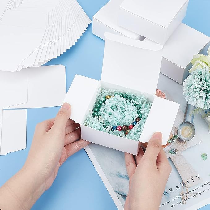 PH PandaHall 30pcs White Gift Box Wedding Paper Box 3.5x3.5x1.5 Inch Small Kraft Packing Cardboard Boxes Favor Treat Boxes Foldable Gift Jewelry Storage Case for Candy Soap Tea Light Birthday