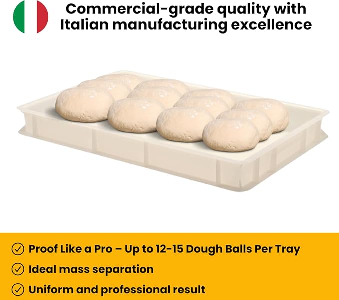 L'Oro Del Sud Commercial Dough Proofing Box Tray with Lid, White, 2 Trays | 23.6" x 15.74" x 2.75" Stackable Dough Tray for Pizza Dough Proofing, Impact and Temperature Bin Resistant, Product of Italy