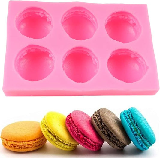 6-Cavity 3D Macaroon Silicone Molds Macaron Hamburger Fondant Mold Chocolate Candy Molds For Cake Decoration Cupcake Topper Polymer Clay Gum Paste Mini Soap Bath Bomb