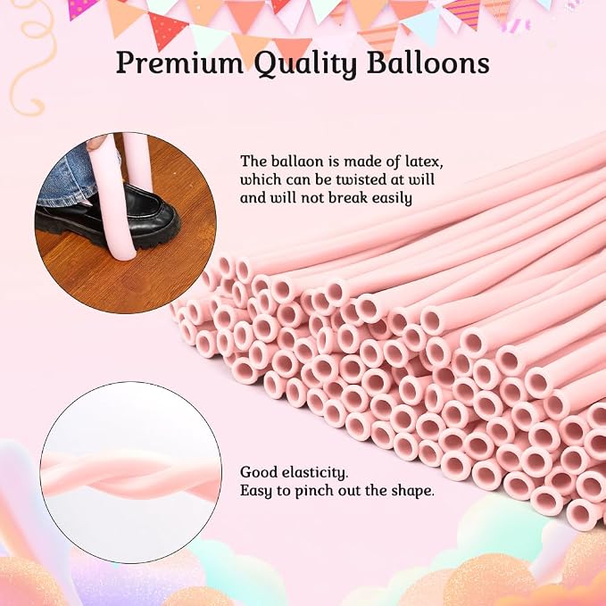 Pink 260 Balloons Pink Long Balloons for Tying Balloon Arch Latex Balloon 100 Pcs Macaron Pink Balloons Long Skinny Balloons Pink 260Q Balloons for Party Suppies Gender Reveal Wedding Decorations