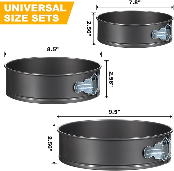 3 Pack 7.8", 8.5", 9.5" Removable Springform Cake Pan, Round Nonstick Cheesecake Pan, Cake Pans Molds with Leakproof Bottom Removable for Baking Cheesecakes, Pie, Pizza and Quiches