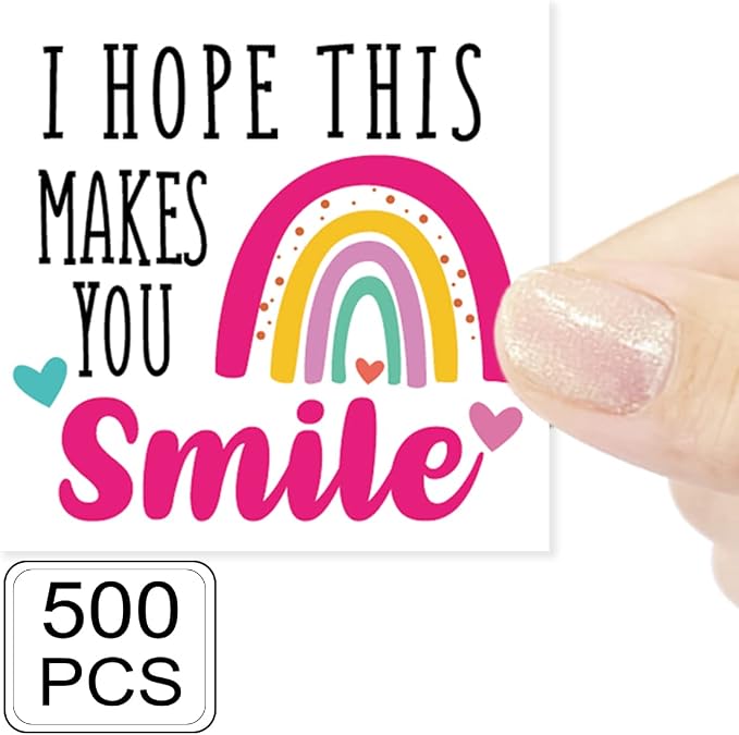 I Hope This Makes You Smile Stickers, Thank You for Your Shopping Small Sticker, Happy Stickers for Adults, Small Business Rainbow Mail Order Smiley Sticker, 1.5" L X 1.5" H 500 Pcs