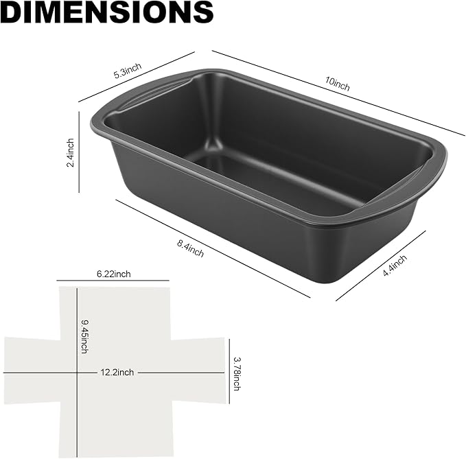 Loaf Pan with Liners Set, 2-Pack Nonstick 10 x 5 Inch Bread Pan and 50 Loaf Liners for Homemade Oven Baking - Rectangular Baking Tray for Kitchen Home Baker Make Sourdough Banana Sandwich Bread