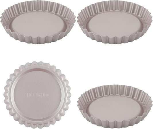 CHEFMADE Mini Round Tart Pan Set, 4-Inch 4Pcs Non-Stick Round Quiche Bakeware for Oven and Instant Pot Baking (Champagne Gold)