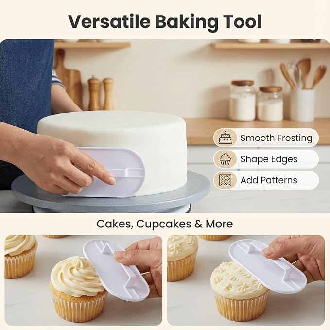 2Pcs White Plastic Fondant Smoother Tool with Handle Cake Decoration Smoother Polisher Icing Scraper Paddle Tool Cake Surface Smoothing Tool