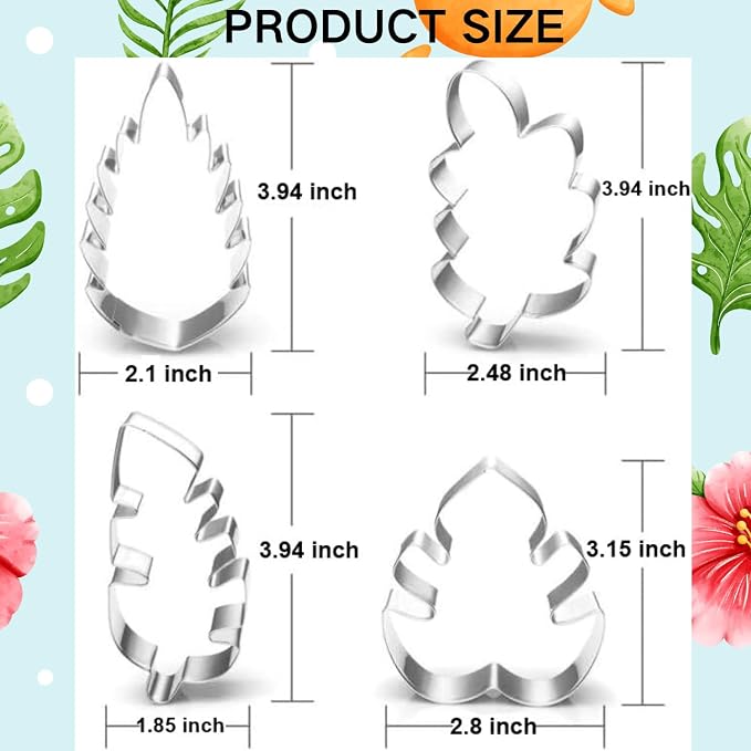 LUBTOSMN Tropical Leaves Cookie Cutter Set-4 Piece- Oak, Monstera, Fern Leaf, Tropical Leaves Cookie Fondant Biscui Cutters