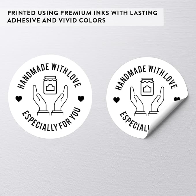 Andaz Press Round Small Business Sticker Labels, 120-Pack, Mason Jar Handmade with Love, Especially for You, Jam, Honey, Preserves Handmade Stickers for Packaging, Product Labels for Small Business