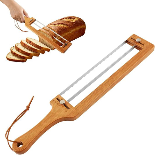 Adjustable Bread Knife — Precision Homemade Bread Slicer for Sourdough, Razor-Sharp Cutter Wooden Frame for Bagels, Baguettes Gift for Artisan Bakers