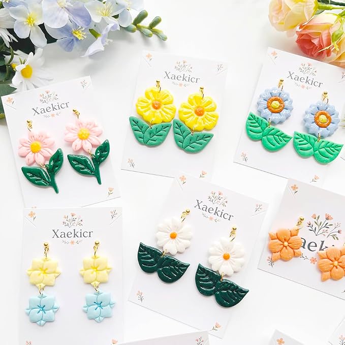 Flower & Leaf Polymer Clay Cutters Set - Daisy, Tulip, Cherry Blossom, Sunflower & Leaf Shapes for DIY Earring Jewelry Making, Soft Clay Crafts, Scrapbooking & Gift Toppers