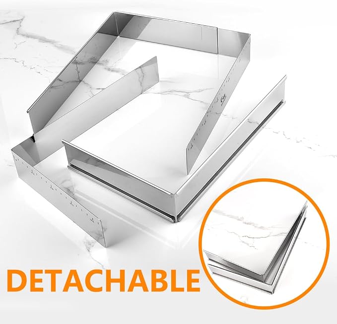 Extensible Stainless Steel Square Cake Mold Heavy Duty Adjustable Mousse Ring Rectangle Shaped Detachable Mousse Cake Cutter, Pastry DIY Baking Tool - 10 * 7in