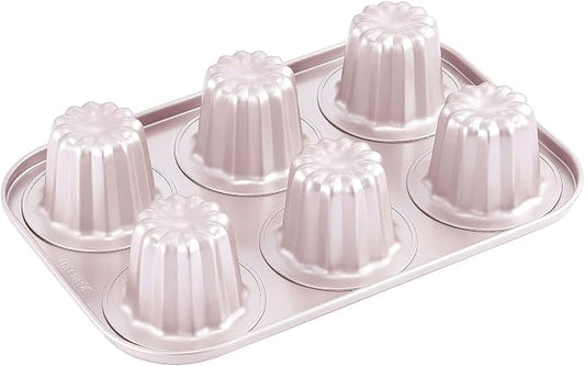 CHEFMADE Canele Mold Cake Pan, 6-Cavity Non-Stick Canele Muffin Bakeware Cupcake Pan for Oven Baking (Champagne Gold)