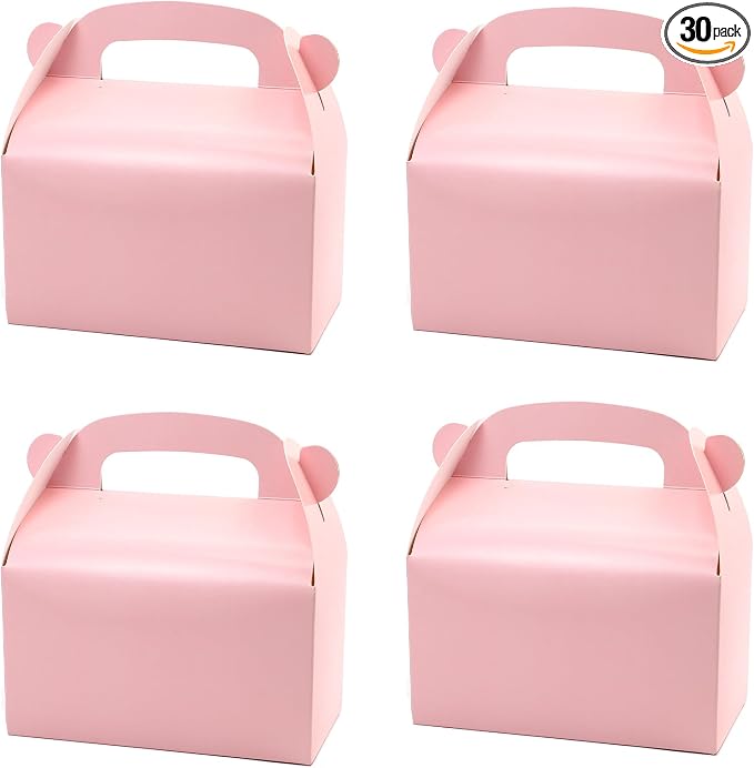 30Pcs Pink Party Favor Treat Boxes Goodie Gable Paper Gift Box | Candy Boxes with Handles. Perfect for Princess Pink Party and Baby Shower Decoration Supplies.