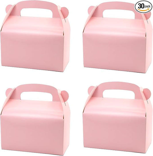 30Pcs Pink Party Favor Treat Boxes Goodie Gable Paper Gift Box | Candy Boxes with Handles. Perfect for Princess Pink Party and Baby Shower Decoration Supplies.