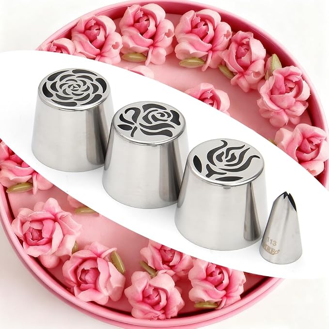 15 Pieces Extra Large Cake Decorating Russian Flower Piping Tips Set, 3 XXL Russian Piping Tip, 1 Leaf Piping Nozzles,10 Disposable Pastry Bags with 1 Cleaning Brush for Cake Decorations