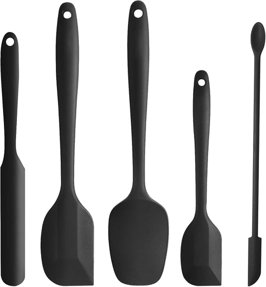 Silicone Spatula Set of 5, Rubber Spatulas Silicone Heat Resistant, Black Kitchen Spatula Set Dishwasher Safe for Nonstick Cookware Baking Cooking