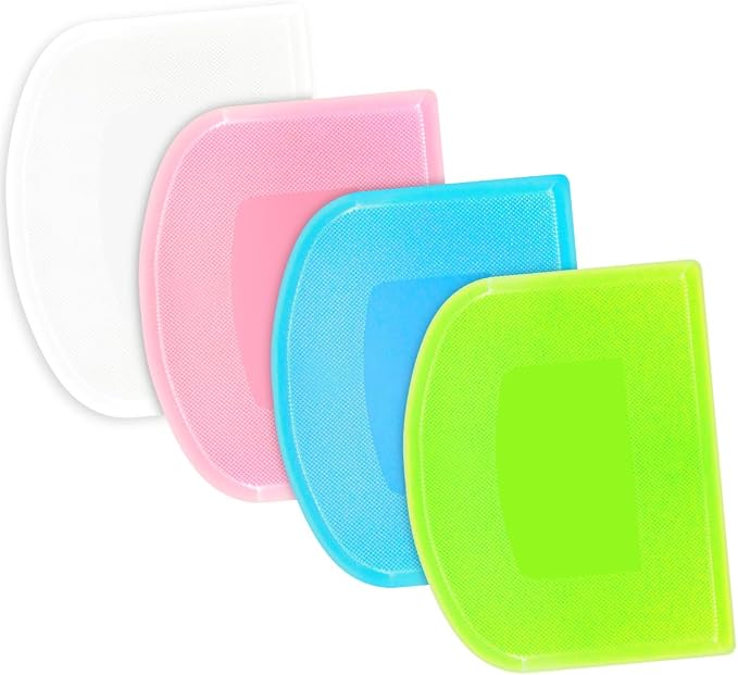 4 PCS Dough Scrapers, Pastry Baking Bench Dough Scraper, Plastic Dough Scraper, Bowl Scrapers, Cutter Tool for Cake Decorating, 4.7x3.7-IN/12x9.5 CM