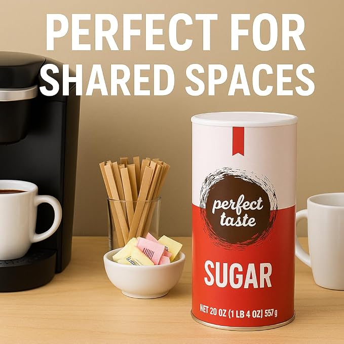 Perfect Taste Granulated Sugar – 20 oz Sugar Canister – Pure White Sugar for Coffee, Tea, Baking & Office Use – Easy-Pour Packaging
