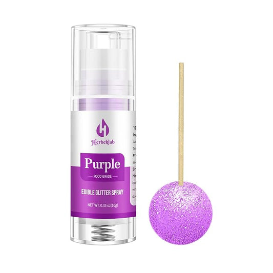 Purple Edible Glitter Spray – Herbeklab 10g Food Grade Edible Shimmer Spray for Cakes, Cookies, Chocolate, Strawberries, Drinks and Cocktails– Upgraded Bottle Design