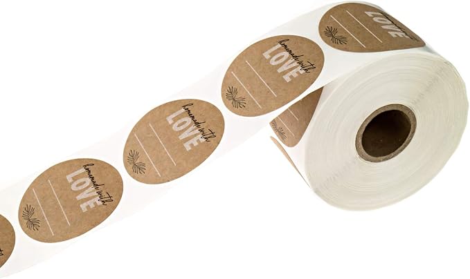 Homemade with Love Canning Stickers / 500 2" Circle Labels Printed On Sturdy Kraft Stock/Illustrated Botanical Accent