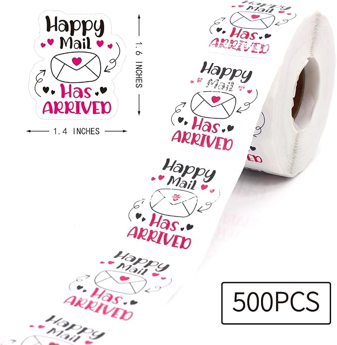 Littlefa Cute Happy Mail Has Arrived Stickers,Happy Mail Stickers,Envelopes Seal Sticker,Mail Packaging Sticker for Small Business 500 PCS
