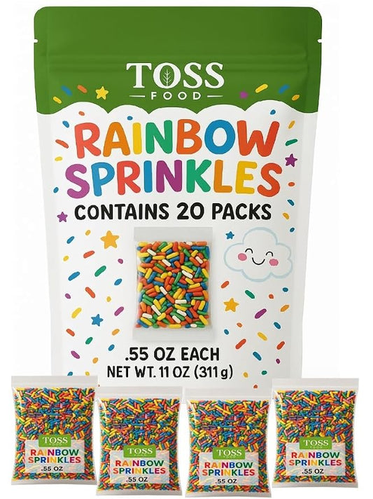 Rainbow Sprinkles in Individual Portion Packets - Ready-to-Use Colorful Sprinkles for Cake Decorating,Baking,Ice Cream Toppings for Parties - Single-Serve .55 oz Pouches (20 Count)