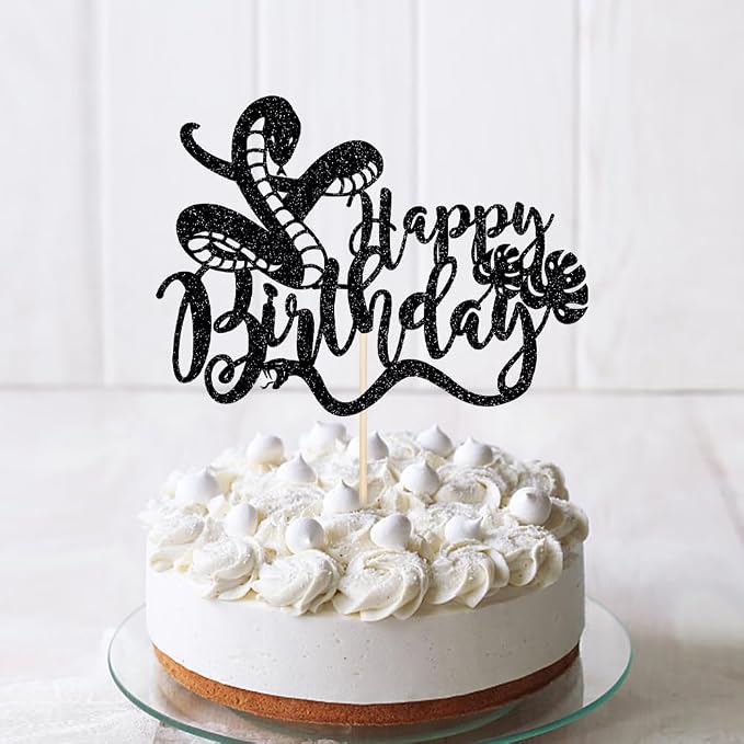 Glitter Snake Happy Birthday Cake Topper- snake theme happy birthday cake decoration，Baby Party 、Boy and Girl Happy Birthday Party supplies decoratio