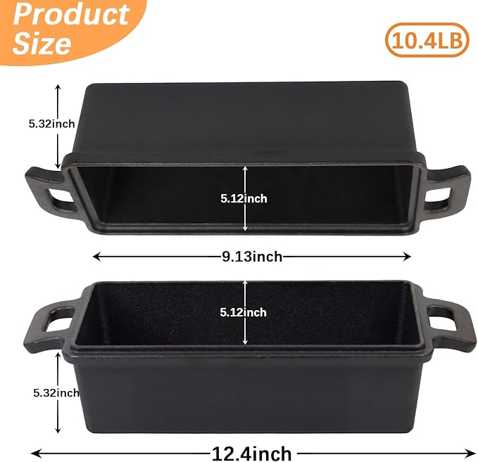 9×5 Inch Cast Iron Loaf Pans with Lids Even Heat Distribution for Baking Bread, 2 Pack Non-Stick Bread Pans for Homemade Sandwich and Sourdough Bread
