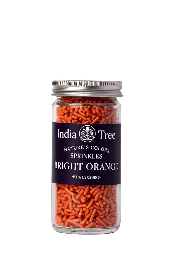 Bright Orange Sprinkles – Vegan, Non‑GMO, Dye‑Free, Allergen‑Free, 3 oz Jar – India Tree Nature’s Colors