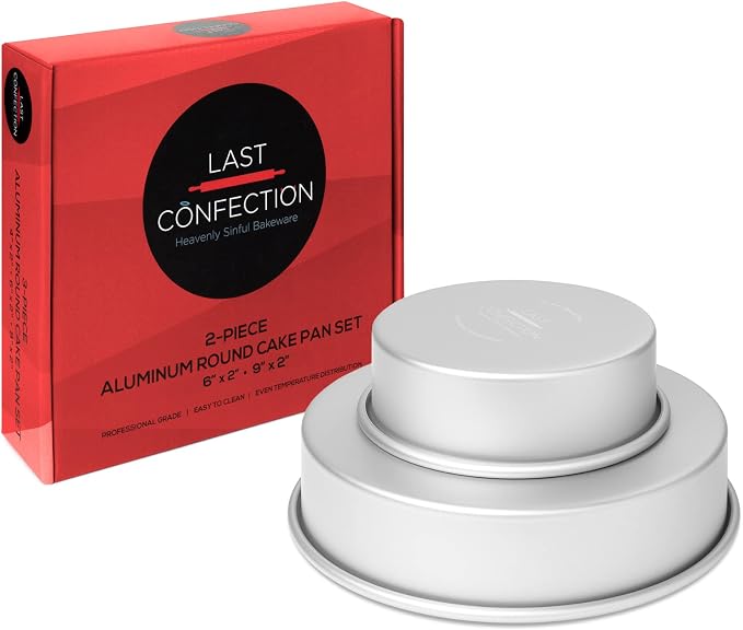 Last Confection Round Cake Pans, Includes 6" x 2" and 9" x 2" Anodized Aluminum Cake Pans, 2pc Baking Tin Set
