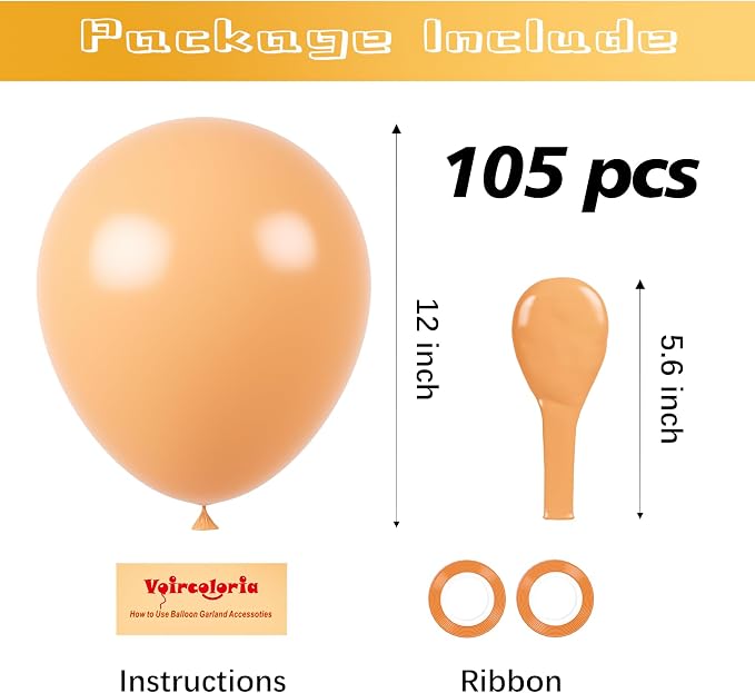 Voircoloria 105pcs Peach Balloons 12inch Party Latex Balloons for Boys Girls Birthday Baby Shower Gender Reveal Wedding Sunflower Party Decorations