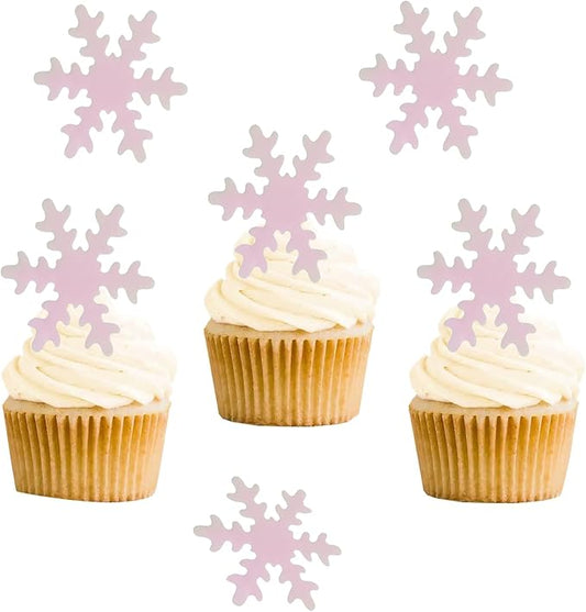 50PCS edible snowflakes for cake decorating Pink edible christmas cake decorations Wafer Paper snowflake cupcake toppers for Christmas Winter Holiday Frozen Theme Party Supplies