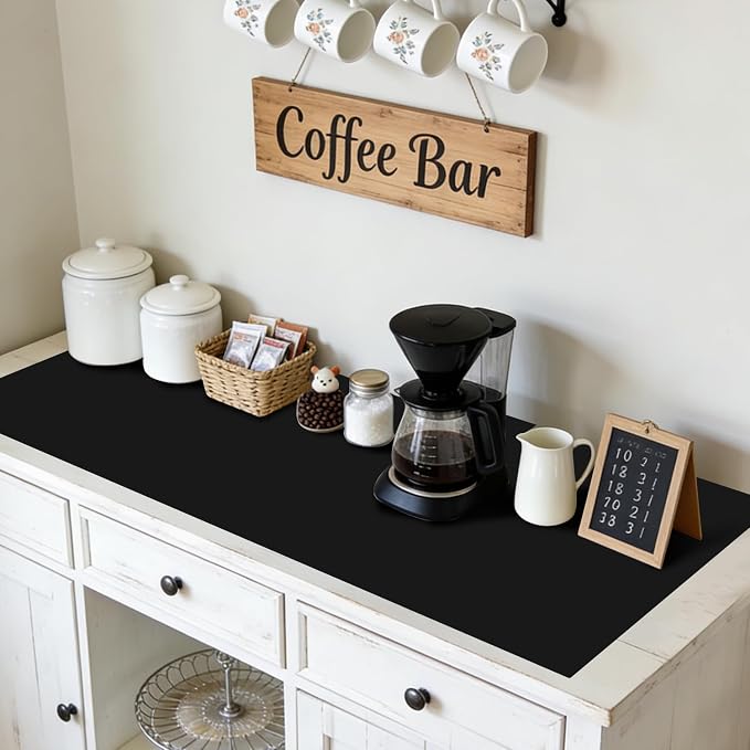 Thick(2MM) Extra Large Silicone Mat For Kitchen Counter 39.4"x23.6" Silicone Table Mat For Resin Workbench Mat Heat Resistant Mat Coffee BarMat, Black