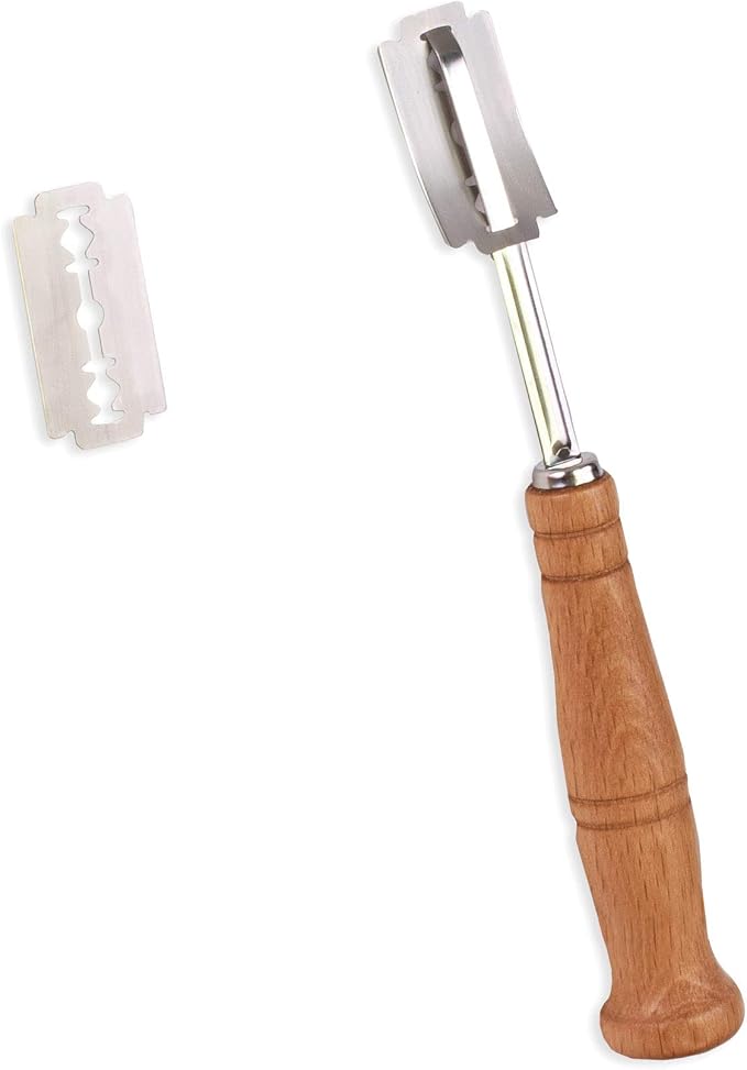 Mrs. Anderson's Baking Artisan Bread Lame, 18/8 Stainless Steel And Romanian Beechwood, 15 Blades, European Grade, For Scoring Dough And Artisan Bread Designs