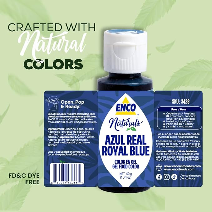 ENCO Natural Food Coloring Gel Royal Blue (1.41 oz) – No Artificial Dyes, Vibrant Colors for Icing, Buttercream & Fondant – Kosher & Vegan Colors – Baking & Cake Decorating