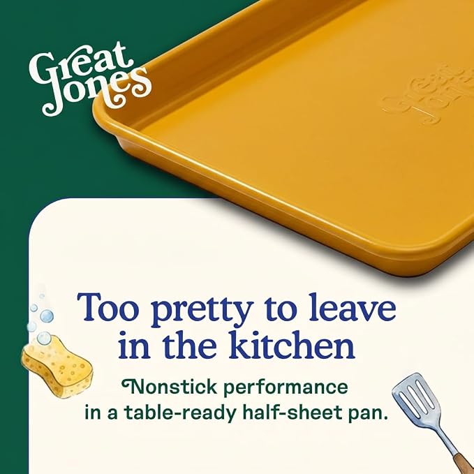 Great Jones Holy Sheet Pan (Mustard) | Nonstick, Half-Sheet Pan | Aluminized Steel, 18.5" x 13.5" | For Baking, Roasting, & Broiling | Premium Bakeware with Even Heat Distribution | Dishwasher-Safe
