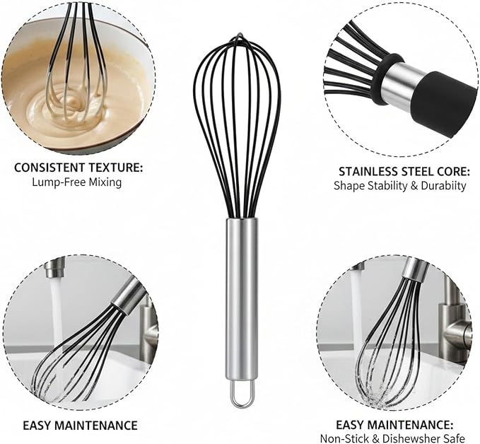 Mix Batters and Sauces with This 13-Inch Silicone Whisk Featuring Coated Wires