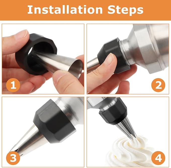 Dessert Decorating Syringe Set, Frosting Piping Kit with 6 Piping Tips, 9 cupcakes, 2 adapter, 3 cream squeegee, Stainless Steels Cupcake Decorating Kit for Baking