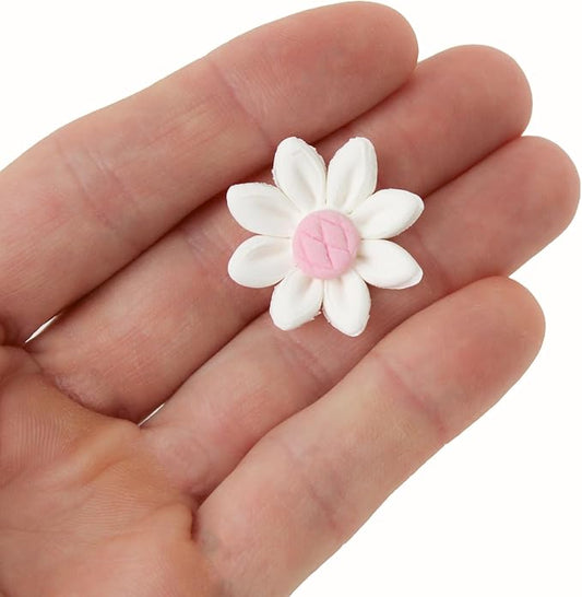 72 Count Edible Daisy Cake Decorations, Mini Edible Flowers, White & Pink Sugar Flowers, Daisy Cupcake Toppers for Cakes & Cupcakes, Edible Cake Decorations, Global Sugar Art (3/4 Inch)