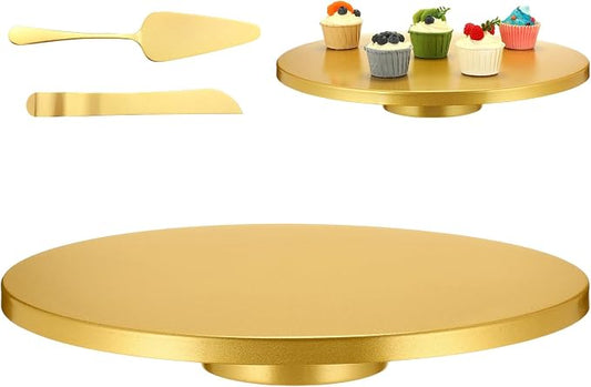 Wenqik 18 Inch Metal Cake Stand with Cake Knife and Spatula, Round Dessert Table Display Stand Metal Dessert Tray Serving Platter for Party, Wedding, Birthday, Baby Shower, Anniversary(Gold)
