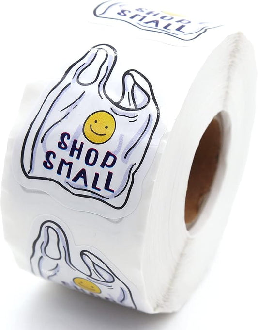 Littlefa 1.5” Shopping Small Stickers for Small Business, Shop Small Stickers for Store Gift Bags Packaging Shopping, Smile Environmental Bag Desgin Handmade Sticker 500 PCS