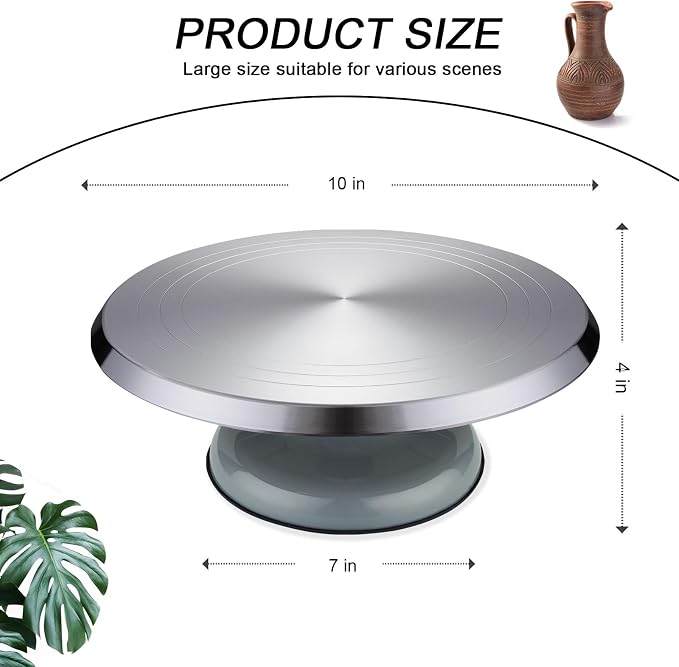 LEOLIO Large 10'' Heavy Duty Sculpting Wheel, Premium Aluminium Alloy Turntable with Double Ball Bearing for Cake Decorating, Painting, Pottery, Ceramics Artists and Displaying Items (Grey)