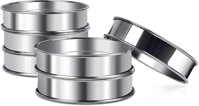4inch English Muffin Rings, 6pcs Double Rolled Stainless Steel Crumpet Tart Rings for Baking