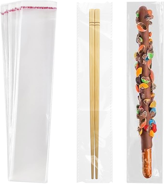 DTmasao 2x10 Inches 100 Pcs Pretzel Bags Thickened Pretzel Rod, Self Sealing Cellophane Individual Clear Prezetels Sticks Food Safe Bags for Chocolate, Candies, Cookies