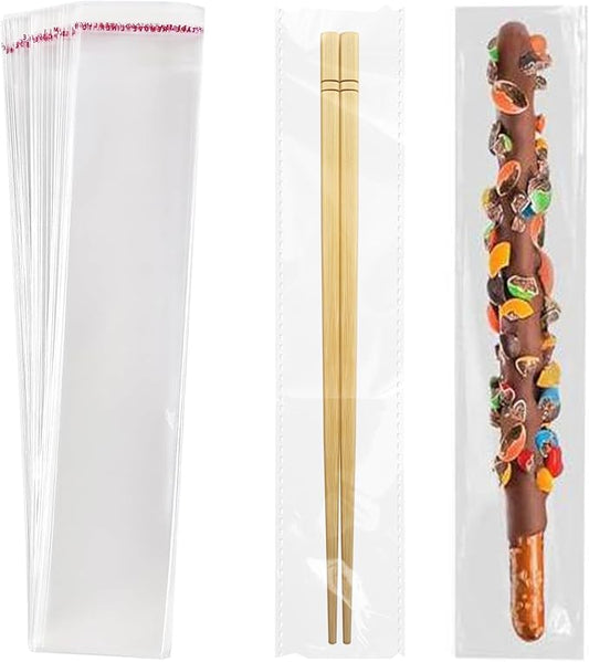 DTmasao 2x10 Inches 100 Pcs Pretzel Bags Thickened Pretzel Rod, Self Sealing Cellophane Individual Clear Prezetels Sticks Food Safe Bags for Chocolate, Candies, Cookies